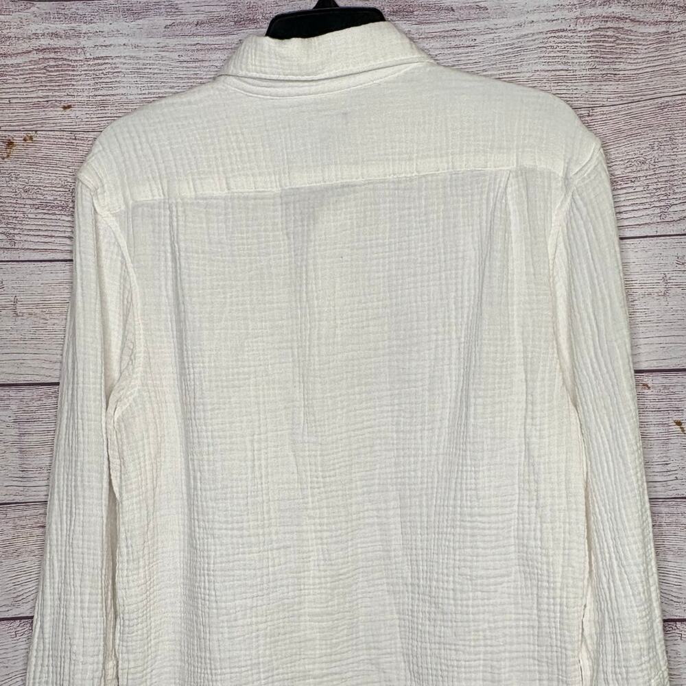 Express Boyfriend Cotton Gauze Beachy Coastal Long Sleeve Button Down Top Medium - Picture 4 of 9